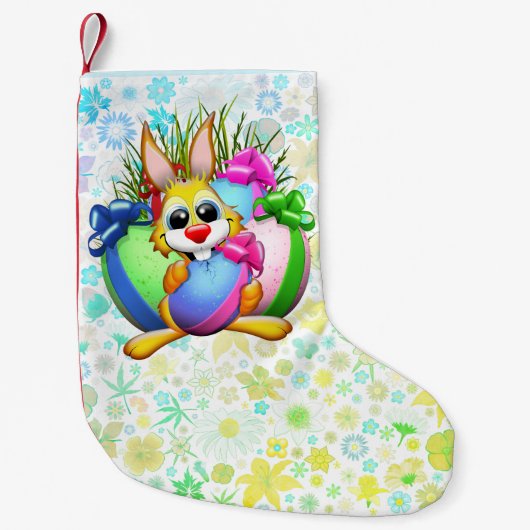 Funny Bunny biting an Easter Egg スモールクリスマスストッキング (正面)