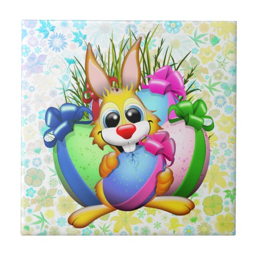 Funny Bunny biting an Easter Egg タイル (正面)