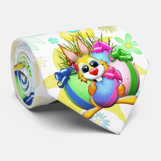 Funny Bunny biting an Easter Egg ネクタイ (ロール)