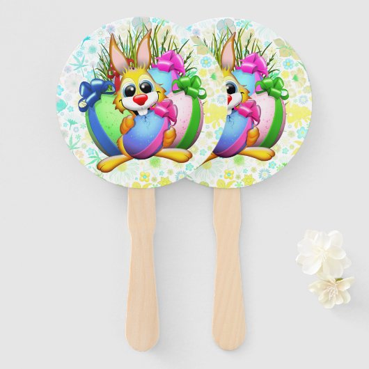 Funny Bunny biting an Easter Egg ハンドファン (正面&裏面)