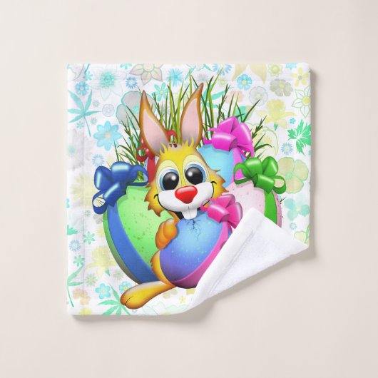 Funny Bunny biting an Easter Egg バスタオルセット (ウォッシュタオル)