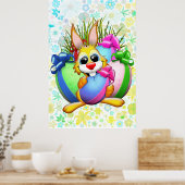 Funny Bunny biting an Easter Egg ポスター (キッチン)