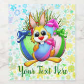Funny Bunny biting an Easter Egg ワインラベル (シングルラベル)
