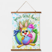 Funny Bunny biting an Easter Egg 吊り下げ型タペストリー (正面)