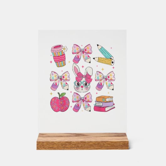Funny Bunny Coquette Bow Rabbit Teacher Easter Ret アクリルサイン (正面)