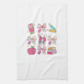 Funny Bunny Coquette Bow Rabbit Teacher Easter Ret キッチンタオル (縦)