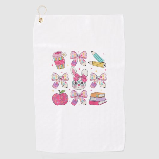 Funny Bunny Coquette Bow Rabbit Teacher Easter Ret ゴルフタオル (正面)