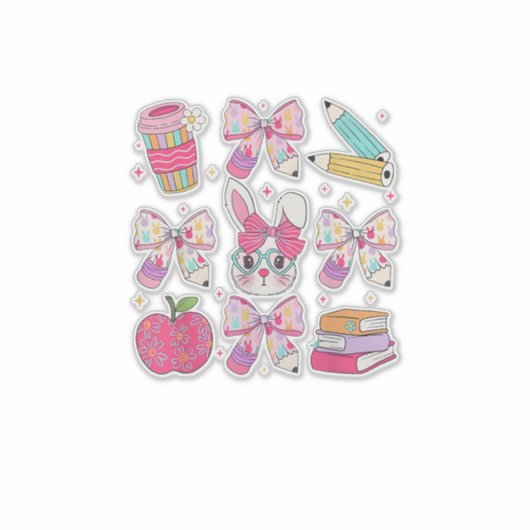 Funny Bunny Coquette Bow Rabbit Teacher Easter Ret シール (正面)