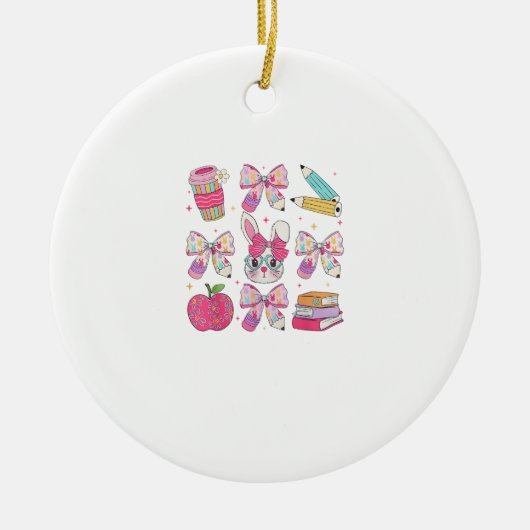 Funny Bunny Coquette Bow Rabbit Teacher Easter Ret セラミックオーナメント (正面)