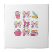 Funny Bunny Coquette Bow Rabbit Teacher Easter Ret タイル (正面)