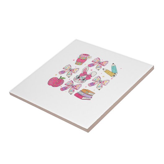 Funny Bunny Coquette Bow Rabbit Teacher Easter Ret タイル (側面)