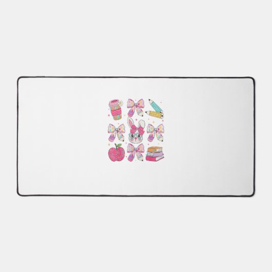 Funny Bunny Coquette Bow Rabbit Teacher Easter Ret デスクマット (正面)