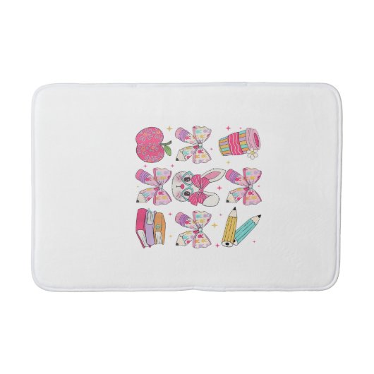 Funny Bunny Coquette Bow Rabbit Teacher Easter Ret バスマット (正面)