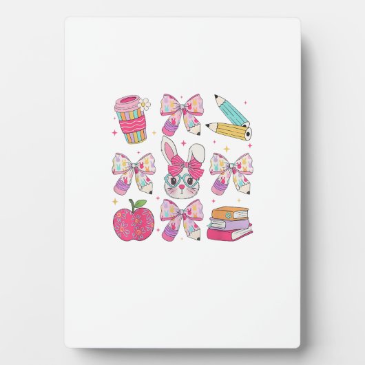 Funny Bunny Coquette Bow Rabbit Teacher Easter Ret フォトプラーク (正面)