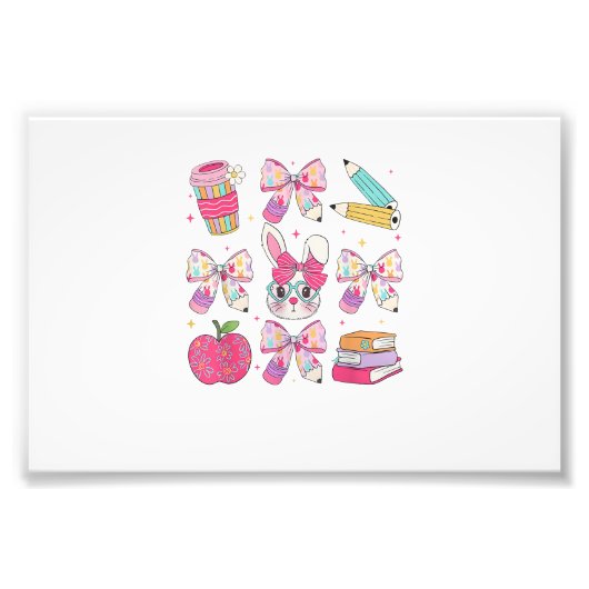 Funny Bunny Coquette Bow Rabbit Teacher Easter Ret フォトプリント (正面)