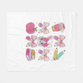 Funny Bunny Coquette Bow Rabbit Teacher Easter Ret フリースブランケット (正面(横))