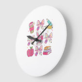 Funny Bunny Coquette Bow Rabbit Teacher Easter Ret ラージ壁時計 (傾斜)