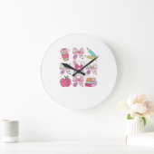 Funny Bunny Coquette Bow Rabbit Teacher Easter Ret ラージ壁時計 (ホーム)