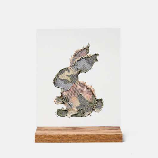 Funny Bunny Crochet Patchwork Camo Rabbit Happy Ea アクリルサイン (正面)