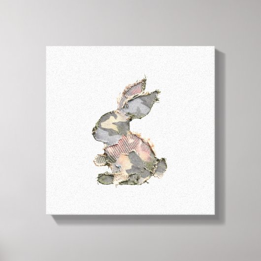 Funny Bunny Crochet Patchwork Camo Rabbit Happy Ea キャンバスプリント (正面)