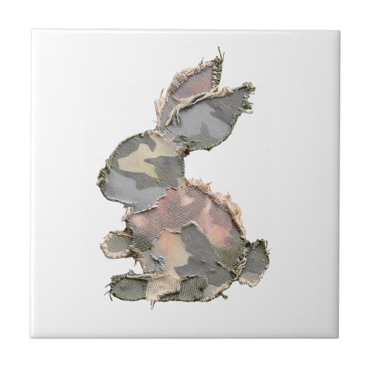 Funny Bunny Crochet Patchwork Camo Rabbit Happy Ea タイル (正面)