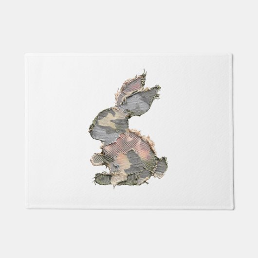 Funny Bunny Crochet Patchwork Camo Rabbit Happy Ea ドアマット (正面)