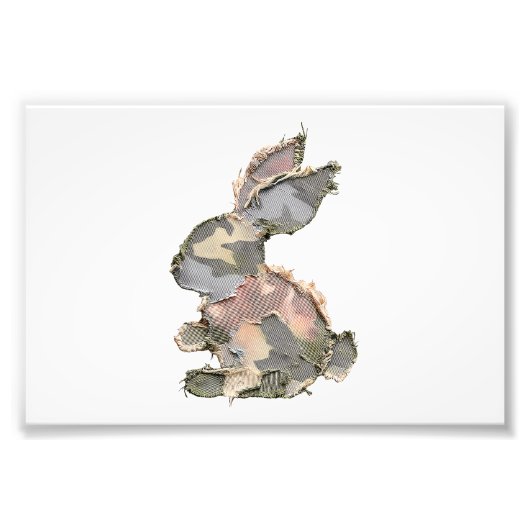 Funny Bunny Crochet Patchwork Camo Rabbit Happy Ea フォトプリント (正面)