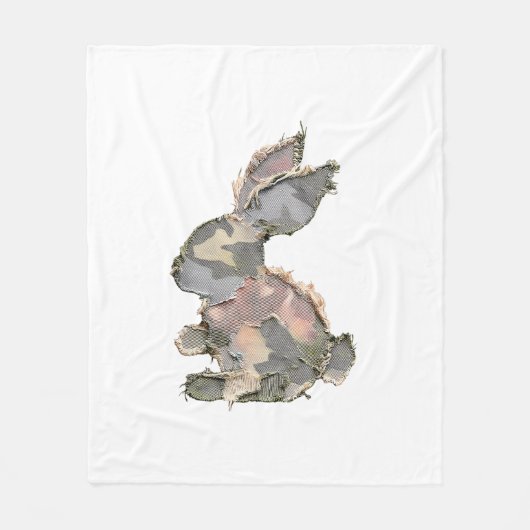 Funny Bunny Crochet Patchwork Camo Rabbit Happy Ea フリースブランケット (正面)