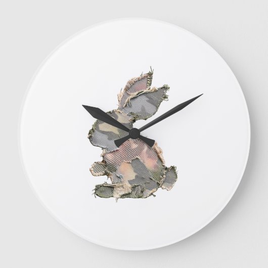 Funny Bunny Crochet Patchwork Camo Rabbit Happy Ea ラージ壁時計 (正面)