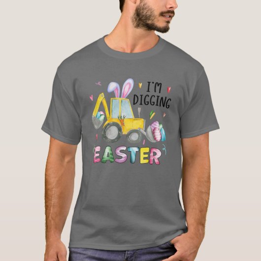 Funny Bunny Excavator Easter Egg Kid Boys Easter Tシャツ (正面)