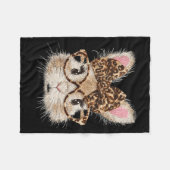 Funny bunny face glasses bandana leopard rabbit フリースブランケット (正面(横))