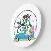 Funny Bunny Happy Easter Day ラージ壁時計 (傾斜)