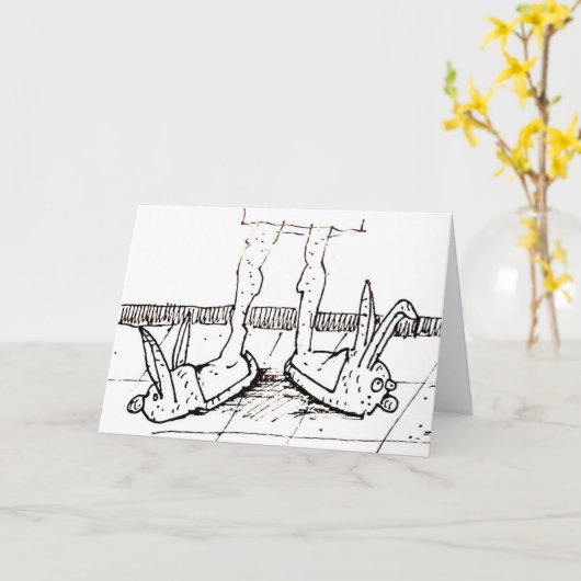 Funny Bunny Slippers Feliz cumpleaños Cartoon Card カード (黄色い花)