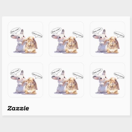 Funny Bunny sticker – Sleep Mode vs Default スクエアシール (シート)