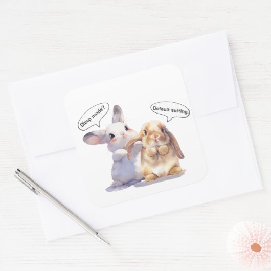 Funny Bunny sticker – Sleep Mode vs Default スクエアシール (封筒)