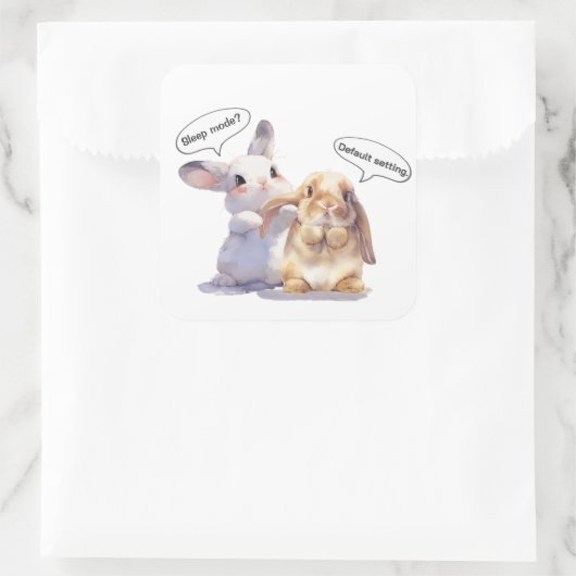Funny Bunny sticker – Sleep Mode vs Default スクエアシール (バッグ)