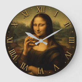 Funny Burger Mona Lisa Classic Art Meets Fast Food ラージ壁時計
