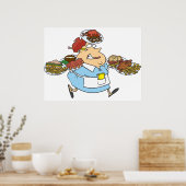 Funny Busy Waitress Overworked Server ポスター (キッチン)