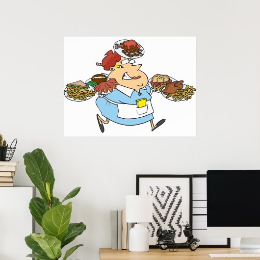 Funny Busy Waitress Overworked Server ポスター (ホームオフィス)