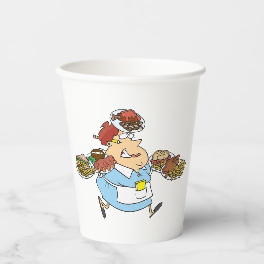 Funny Busy Waitress Overworked Server 紙コップ (正面)