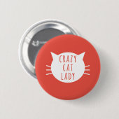 funny Button Red熱狂するな猫の女性 缶バッジ (正面&裏面)