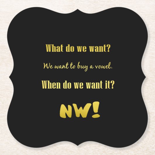 Funny Buy a Vowel — Now! ペーパーコースター (正面)