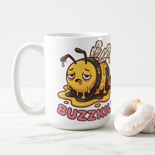 Funny Buzzkill Tired Bee Coffee Mug コーヒーマグカップ (ドーナツ)