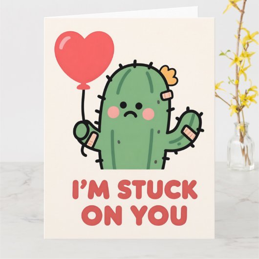 Funny Cactus Love Pun Valentine Card カード (黄色い花)