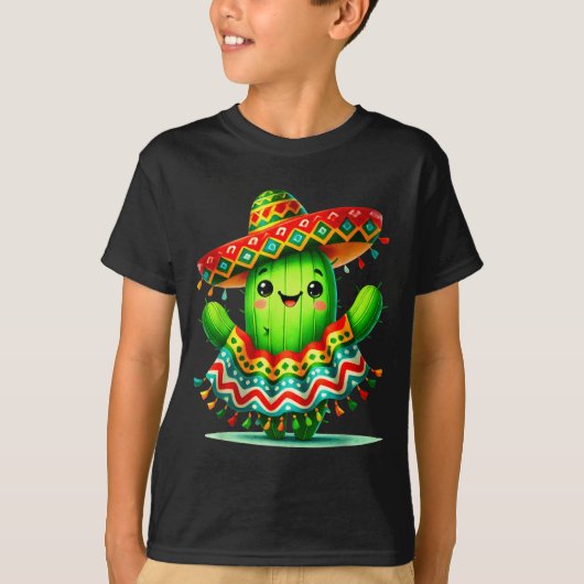 Funny cactus poncho cinco de mayo boys kids mexica tシャツ (正面)