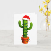 Funny Cactus Santa Hat Xmas Tree Lights Merry Chri カード (黄色い花)