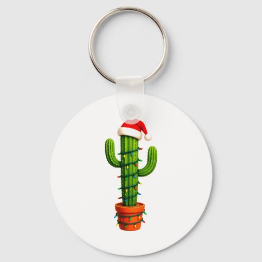 Funny Cactus Santa Hat Xmas Tree Lights Merry Chri キーホルダー (正面)