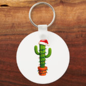 Funny Cactus Santa Hat Xmas Tree Lights Merry Chri キーホルダー (正面)