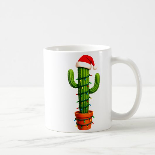 Funny Cactus Santa Hat Xmas Tree Lights Merry Chri コーヒーマグカップ (右)