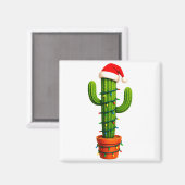 Funny Cactus Santa Hat Xmas Tree Lights Merry Chri マグネット (正面/裏面)